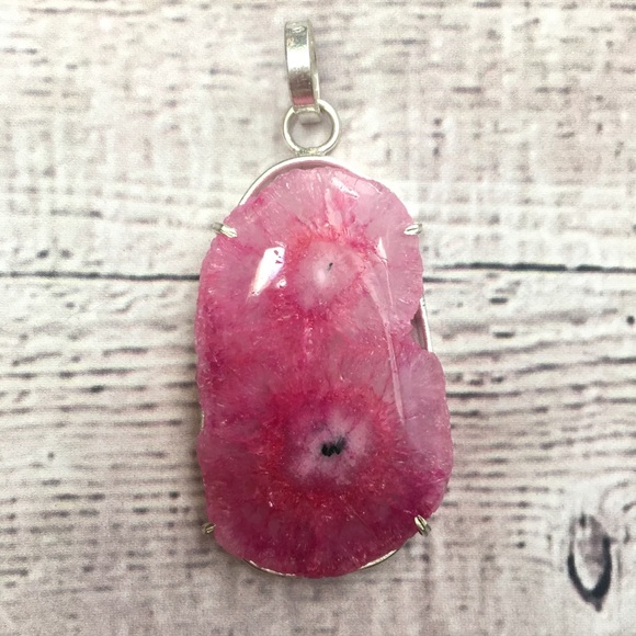 Large Double Solar Druzy Statement Pendant - Picture 3 of 4